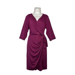 Berydress  XL Faux Wrap Sheath Dress Berry Burgundy 3/4 Sleeve Cocktail Career